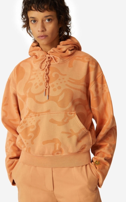 Kenzo Women K-tiger Hooded Boxy Sweatshirt Cognac